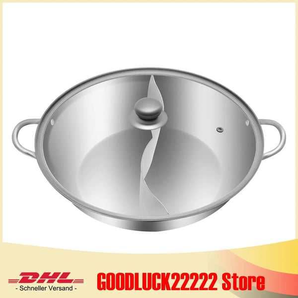 Hot pot-gryta - Shabu shabu - 34 cm rostfritt stål - Med avdelare - Glaslock - För induktion och gas