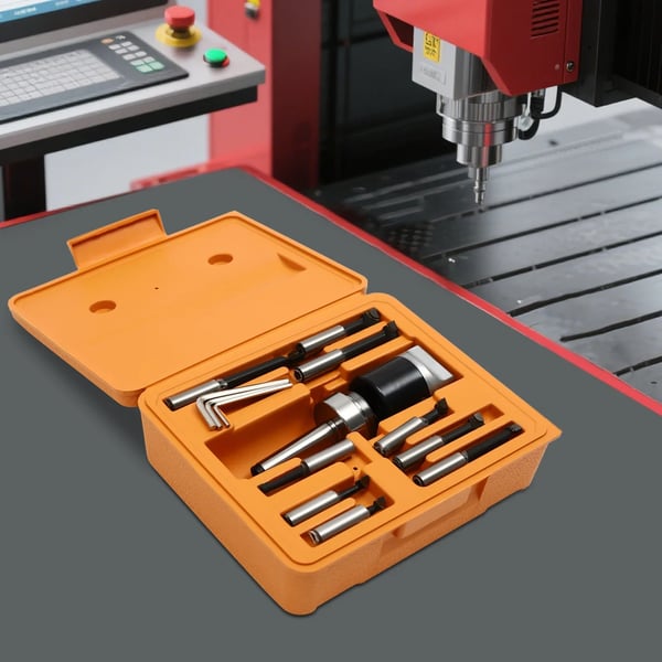 Uppborrningshuvud Sats - MK2 M10 F1-12 50 mm - 9 Uppborrningsstänger - Rostfritt Stål - Förvaringslåda - Orange