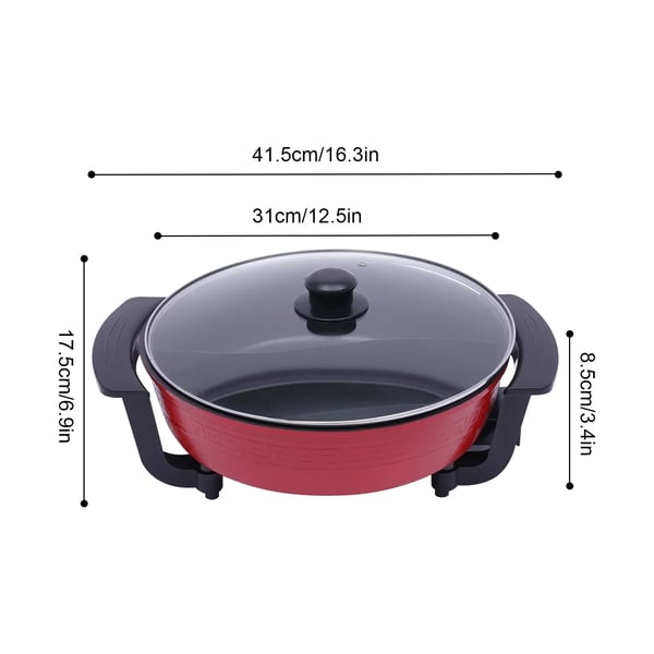 Elektrisk hotpot & fonduegryde - To-delt separerbar - 1360 W - 6 L - Ø 31 cm - 5-trins temperaturkontrol - 220 V - Med låg - Sort