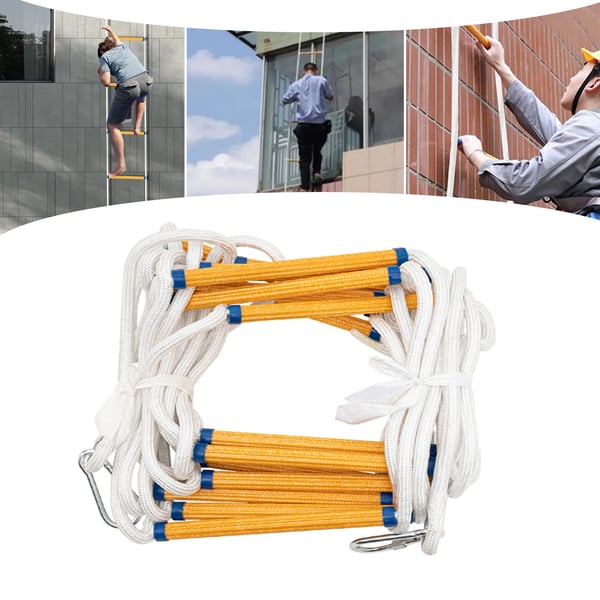 Nødflugtsstige - Redningsrebstige - 6 m - Med karabinhager - Maks. belastning 200 kg - Reptykkelse 18 mm - Bredde 28 cm - Hvid