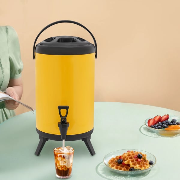 Drikkedispenser - Bordmodel 10 l rund med hane - Isoleret til varme & kolde drikke - 201 rustfrit stål/PU - Gul