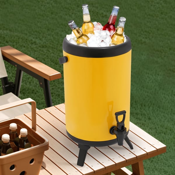 Drikkedispenser - Bordmodel 10 l rund med hane - Isoleret til varme & kolde drikke - 201 rustfrit stål/PU - Gul