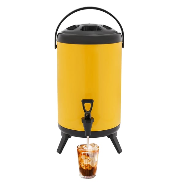 Drikkedispenser - Bordmodel 10 l rund med hane - Isoleret til varme & kolde drikke - 201 rustfrit stål/PU - Gul
