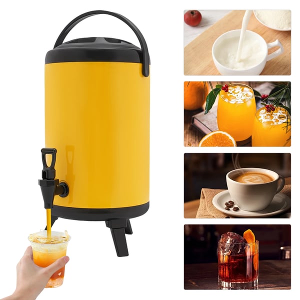 Drikkedispenser - Bordmodel 10 l rund med hane - Isoleret til varme & kolde drikke - 201 rustfrit stål/PU - Gul
