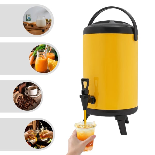 Drikkedispenser - Bordmodel 10 l rund med hane - Isoleret til varme & kolde drikke - 201 rustfrit stål/PU - Gul
