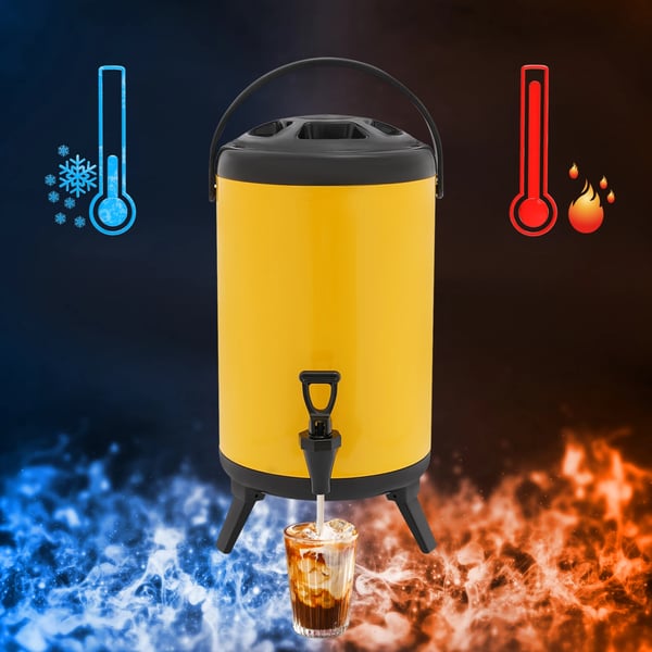 Drikkedispenser - Bordmodel 10 l rund med hane - Isoleret til varme & kolde drikke - 201 rustfrit stål/PU - Gul