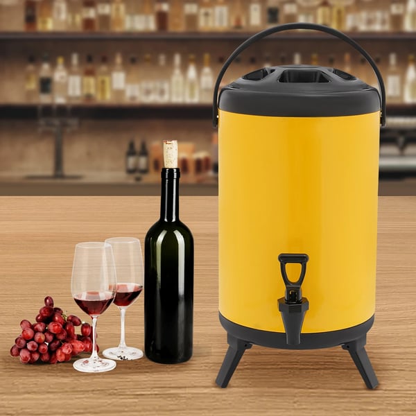 Drikkedispenser - Bordmodel 10 l rund med hane - Isoleret til varme & kolde drikke - 201 rustfrit stål/PU - Gul