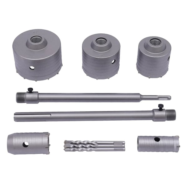 Hulsav/kernebor-sæt - SDS Plus/Max - 30–100 mm (30/40/68/80/100) - Til beton, cement, sten - 5 størrelser - 4,8 kg - Sort