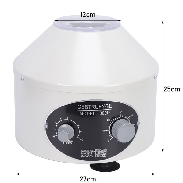 Laboratoriecentrifuge - Bordcentrifuge - Høj hastighed - 6 rør - Justerbar hastighed - Timer - Plasma-/serumseparation - Hvid