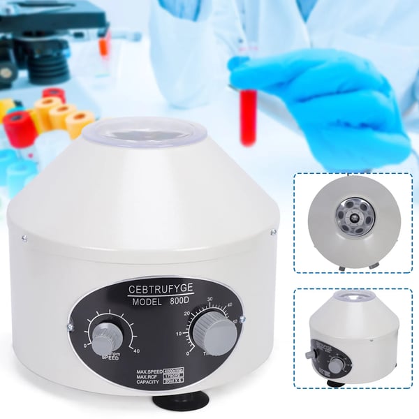 Laboratoriecentrifuge - Bordcentrifuge - Høj hastighed - 6 rør - Justerbar hastighed - Timer - Plasma-/serumseparation - Hvid