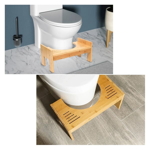 Toiletskammel i bambus - Fodstøtte til toilet - Justerbar højde - Til voksne og børn - Samles - Brun