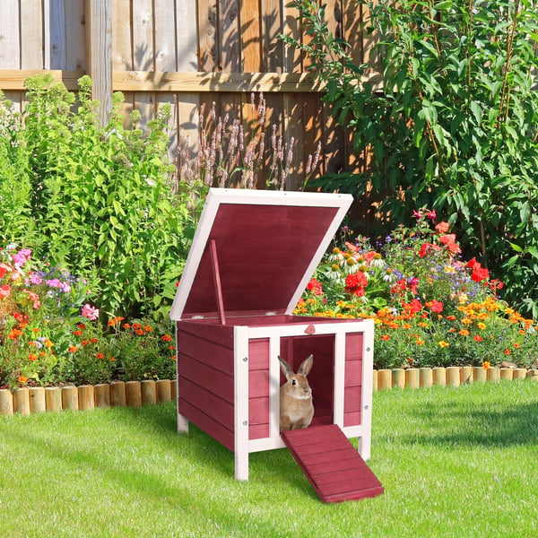 Utomhus träbur - Smådjursbur - Fällbart bitumentak - 51×42×43 cm - Röd