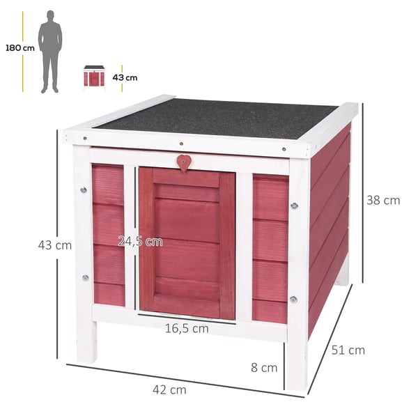 Utomhus träbur - Smådjursbur - Fällbart bitumentak - 51×42×43 cm - Röd