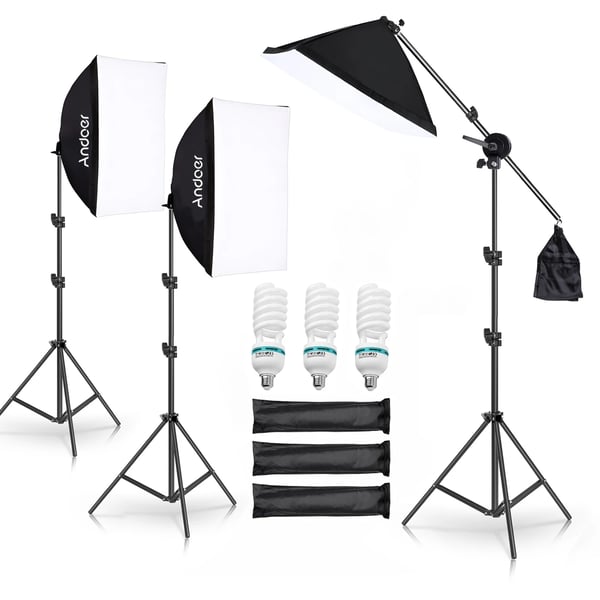 Studiobelysning - Softbox sæt - 135 W LED - 2 m lampestativ - Rektangulær - Til foto & video - Sort