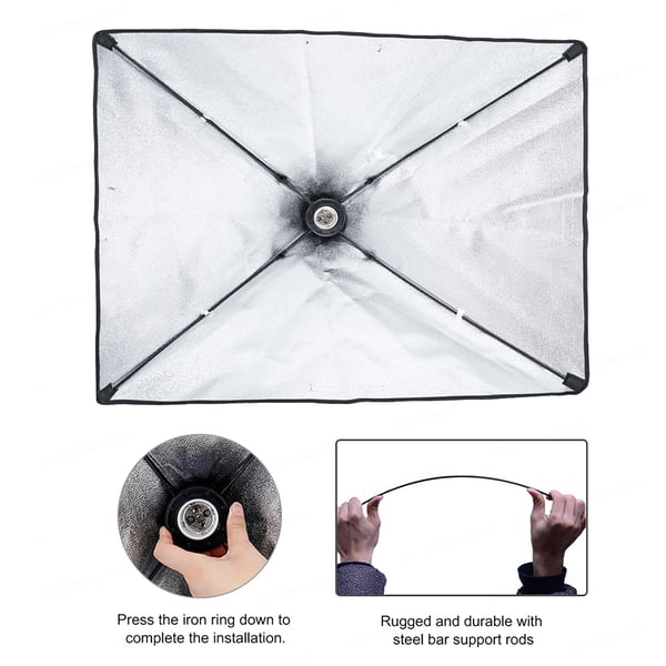 Studiobelysning - Softbox sæt - 135 W LED - 2 m lampestativ - Rektangulær - Til foto & video - Sort