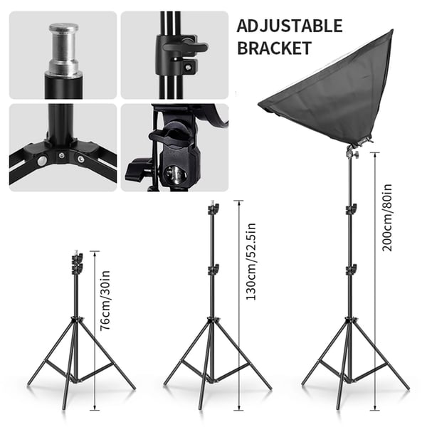Studiobelysning - Softbox sæt - 135 W LED - 2 m lampestativ - Rektangulær - Til foto & video - Sort