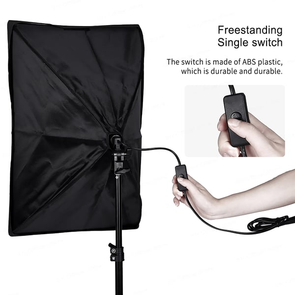 Studiobelysning - Softbox sæt - 135 W LED - 2 m lampestativ - Rektangulær - Til foto & video - Sort
