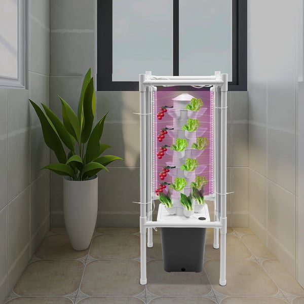 Hydroponisk plantetårn - Vertikalt havesystem - 6 niveauer - 30 plantepladser - 4 LED-vækstlamper - Jordfri hydroponik