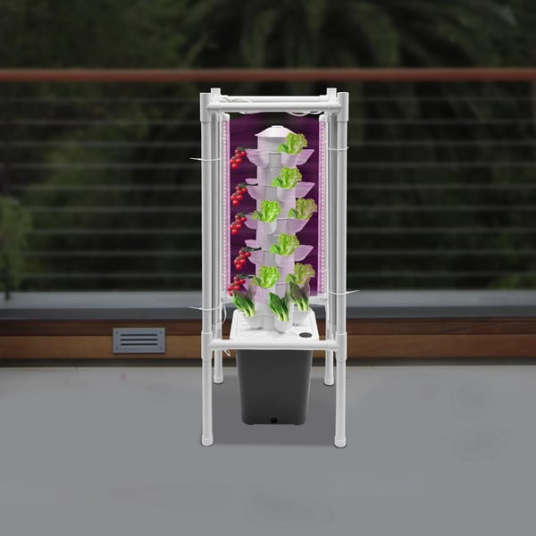 Hydroponisk plantetårn - Vertikalt havesystem - 6 niveauer - 30 plantepladser - 4 LED-vækstlamper - Jordfri hydroponik