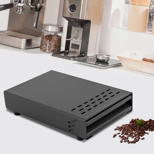 Kahvinpuruastia ruostumatonta terästä - Espresso koputuslaatikko/knock box - Laatikkorakenne - Kotiin ja ammattikäyttöön - Musta