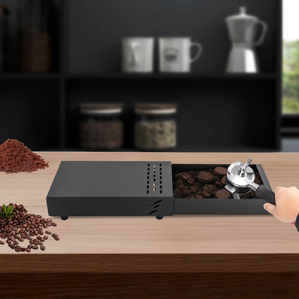 Kahvinpuruastia ruostumatonta terästä - Espresso koputuslaatikko/knock box - Laatikkorakenne - Kotiin ja ammattikäyttöön - Musta