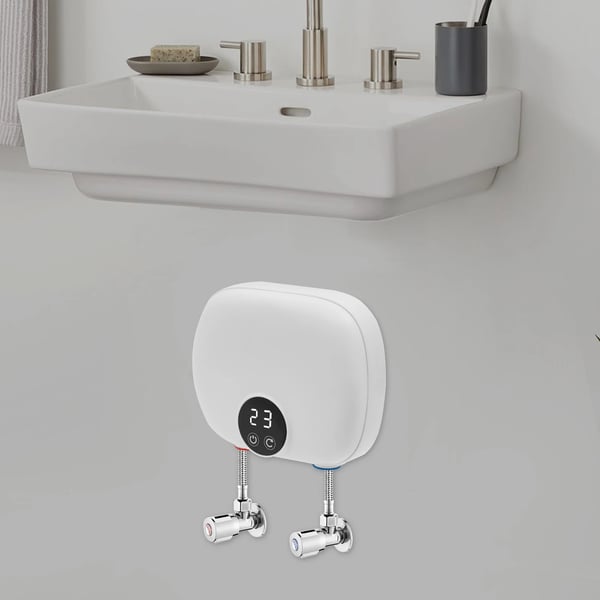 Elektrisk vandvarmer - Mini gennemstrømsvandvarmer - 5500 W - Startflow 0,8 l/min - Lækagebeskyttelse & flere sikkerhedsfunktioner - 21×7,7×17,4 cm