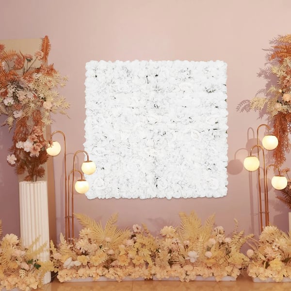Kunstig blomstervæg - Panel - 1x1 m - Silkeroser, dahlia & hortensiaer - Fotobaggrund til bryllup/fest - Hvid