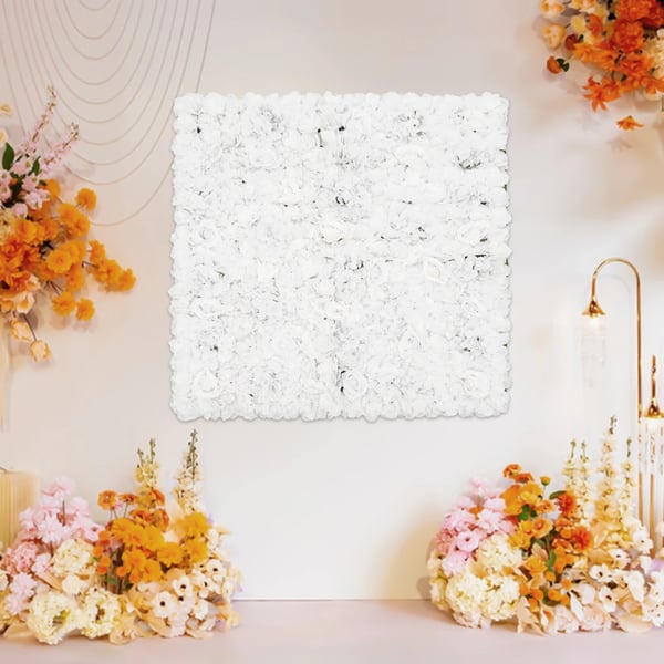 Kunstig blomstervæg - Panel - 1x1 m - Silkeroser, dahlia & hortensiaer - Fotobaggrund til bryllup/fest - Hvid