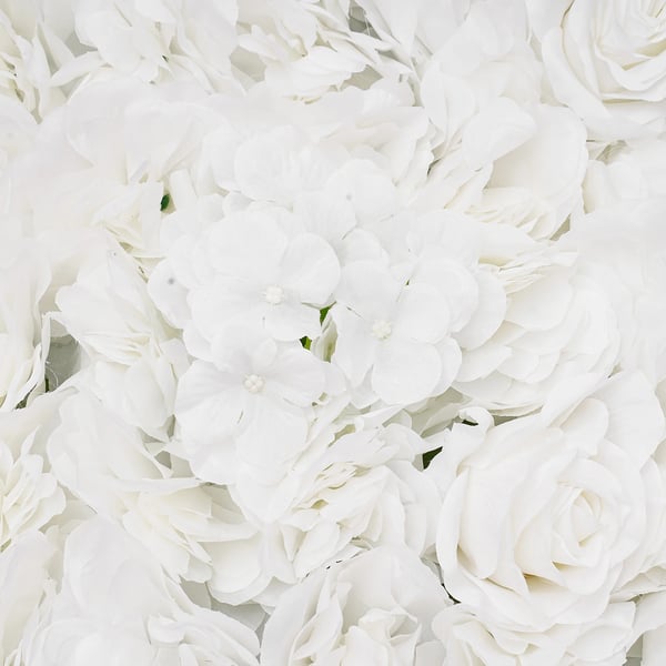 Kunstig blomstervæg - Panel - 1x1 m - Silkeroser, dahlia & hortensiaer - Fotobaggrund til bryllup/fest - Hvid