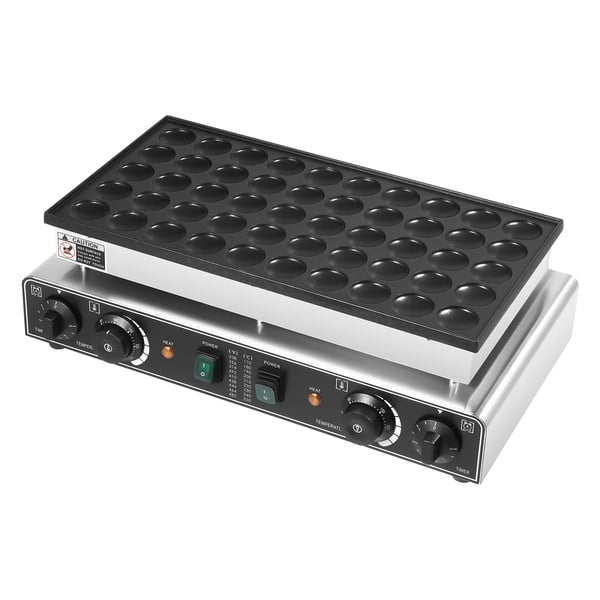 50-håls elektrisk mini pannkaksmaskin - Kommersiellt våffeljärn - Timer - Non-stick beläggning - 50–300 °C - Ljus silver