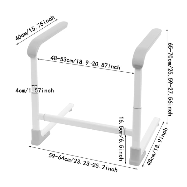 Rejsestøtte til ældre - Støttehåndtag til stol/sofa - 150 kg bæreevne - Justerbar højde 65–70 cm, længde 59–64 cm - Armlæn 40 cm - Sølv