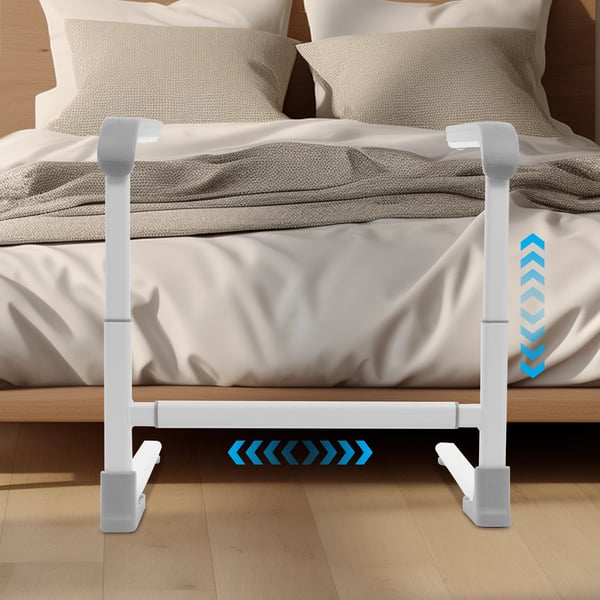 Rejsestøtte til ældre - Støttehåndtag til stol/sofa - 150 kg bæreevne - Justerbar højde 65–70 cm, længde 59–64 cm - Armlæn 40 cm - Sølv
