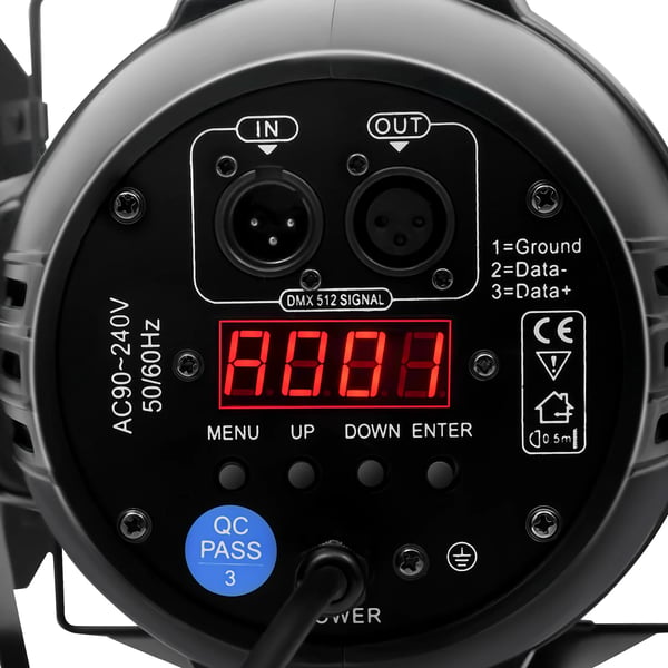 COB LED PAR-lampe - Scenelys - 200 W - DMX512-styring - 3200K–6500K - IP20 - Lysklapper - 220 V AC - Sort