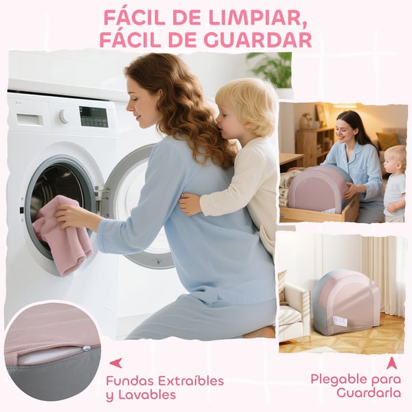 Barnsoffa - Vikbar - Skum och sammet - Med kronkudde - Rosa