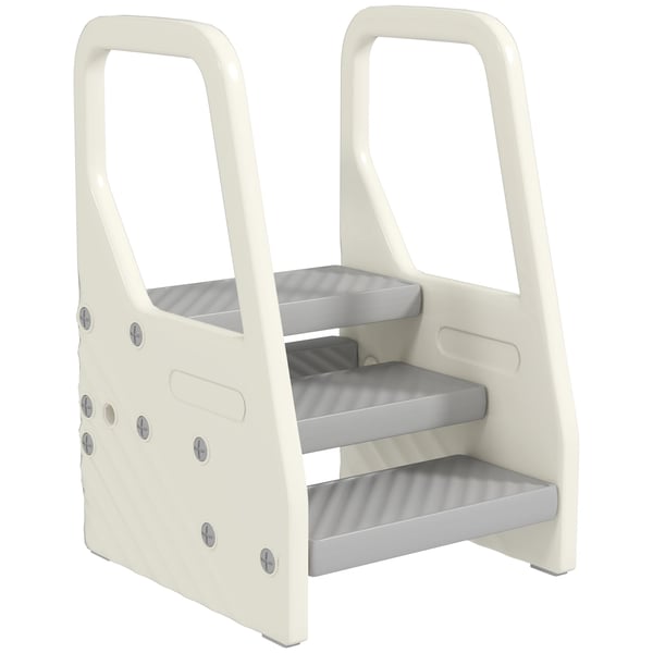 Barnpall - Justerbar trappstegspall - 2–3 steg - För barn 2–5 år - PE-plast - H 65,5 cm, B 42 cm, L 43 cm - Montering krävs - Grå