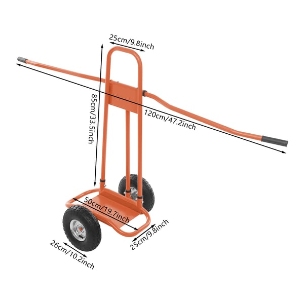 Levykärry - Paneelivaunu - Kantavuus 220 kg - 120x85 cm - Pyörät Ø26 cm - Liukumattomat kahvat - Ruosteenkestävä rauta - Punainen