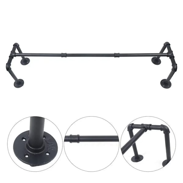 Tøjstativ - Væghængt tøjstang i stål - Industrielt design - Bæreevne 30 kg - Dybde 24 cm - Stanglængde 35 cm - Sort