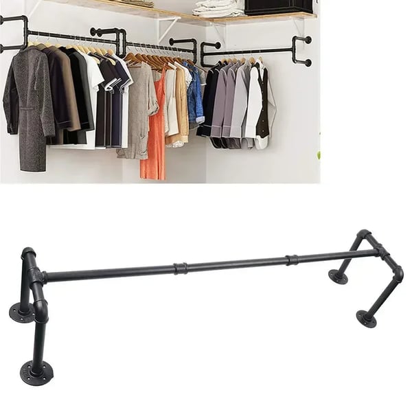 Tøjstativ - Væghængt tøjstang i stål - Industrielt design - Bæreevne 30 kg - Dybde 24 cm - Stanglængde 35 cm - Sort