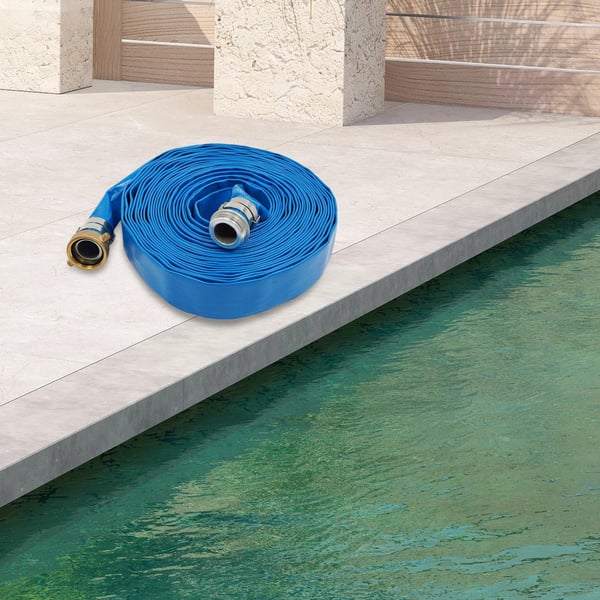 Tilbageskylningsslange til pool - Flad PVC Ø 3,8 cm x 15,2 m - Kraftig - Forstærket - Afløb & Tømning - Blå