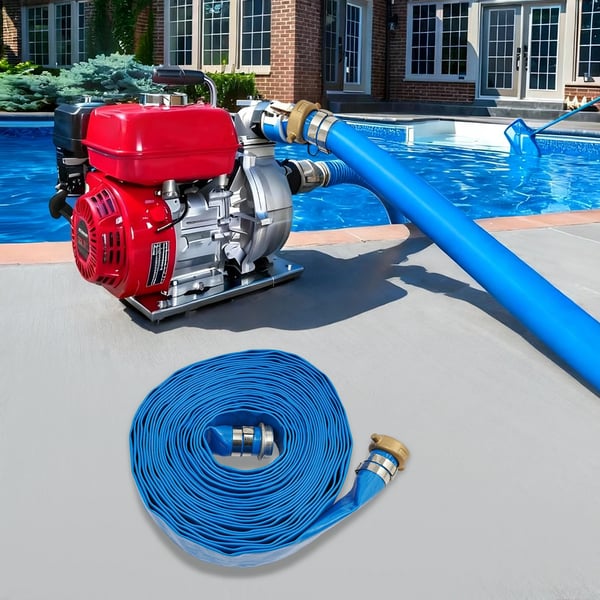 Tilbageskylningsslange til pool - Flad PVC Ø 3,8 cm x 15,2 m - Kraftig - Forstærket - Afløb & Tømning - Blå