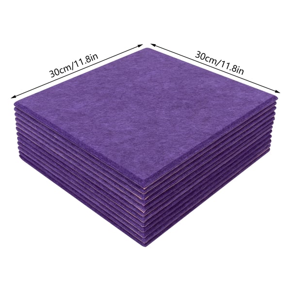Akustikpaneler - Vægpaneler i skum - 12-stk - 30×30 cm - 9 mm tykkelse - Lydabsorberende polyester - Dækker ca. 1,08 m² - Lilla