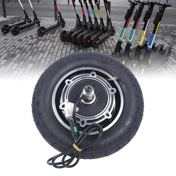 Navmotorhjul til el-løbehjul - 36V 350W - Børsteløs - 25,4 cm - Komplet hjul med dæk - Sort