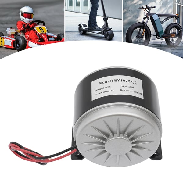 Sähkö DC-moottori - Ketjuratasmoottori 24V 250W - Kierrosluku 2750 rpm - Ketjuratas 11 hammasta - Virta 14 A - Sähköskuuttiin ja sähköpyörään