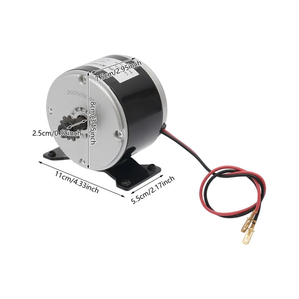 Sähkö DC-moottori - Ketjuratasmoottori 24V 250W - Kierrosluku 2750 rpm - Ketjuratas 11 hammasta - Virta 14 A - Sähköskuuttiin ja sähköpyörään