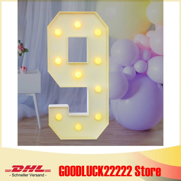 LED Tal-lampe - Nummer 9 - Batteriboks - LED-lys - Batterier ikke inkluderet - Dekoration til dåb & fest - Hvid