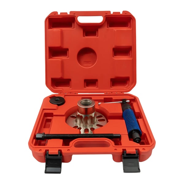 Hydraulisk hjullejeaftrækker - Sæt 10 ton - Til drivaksler og hjulnav - Bolt-cirkel 96–125 mm - Med transportkasse - Rød