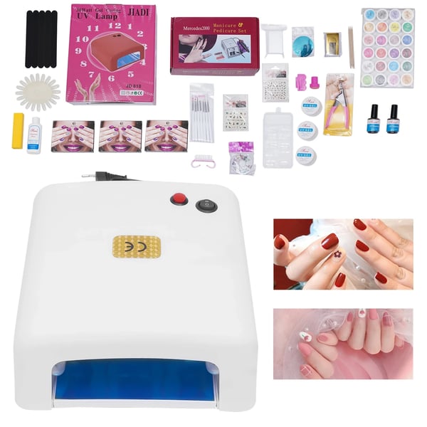 Neglesæt - UV Gel Startsæt - 36 W UV-lampe - Negleklipper & Tip Cutter - Til Gelnegle - Til Begyndere - Hvid