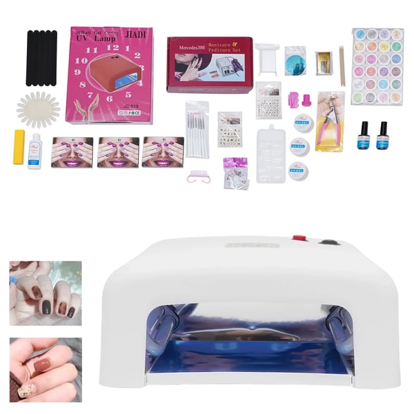 Neglesæt - UV Gel Startsæt - 36 W UV-lampe - Negleklipper & Tip Cutter - Til Gelnegle - Til Begyndere - Hvid