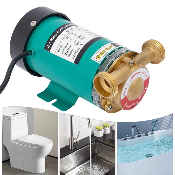 Trykforstærkerpumpe - Cirkulationspumpe, centrifugal - 120 W - 25 L/min - Automatisk start/stop - Til opvarmning - Blå