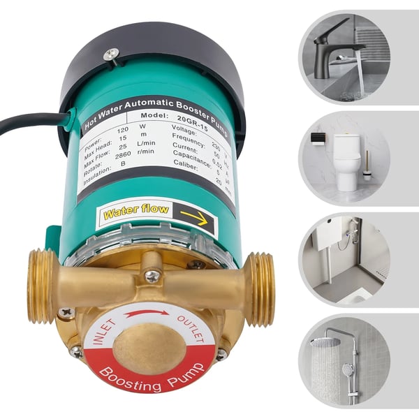 Trykforstærkerpumpe - Cirkulationspumpe, centrifugal - 120 W - 25 L/min - Automatisk start/stop - Til opvarmning - Blå